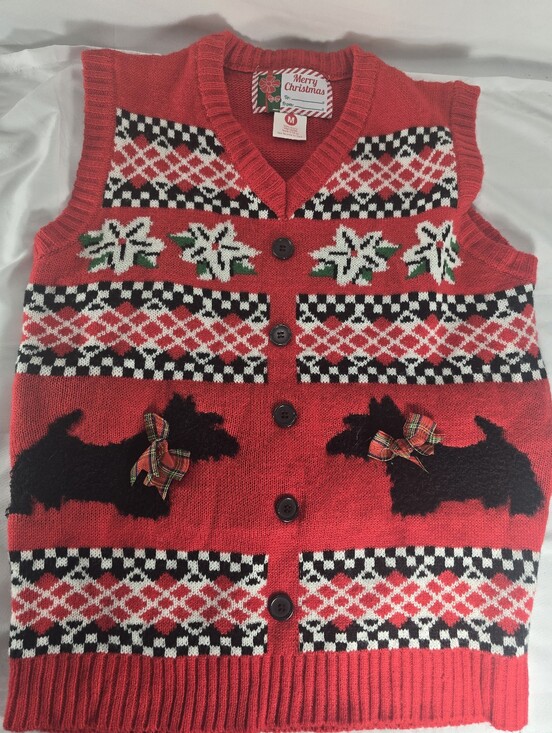Sweaters - Vintage Christmas Scottie Dog Sweater Vest Womens Medium Red Holiday Cardigan